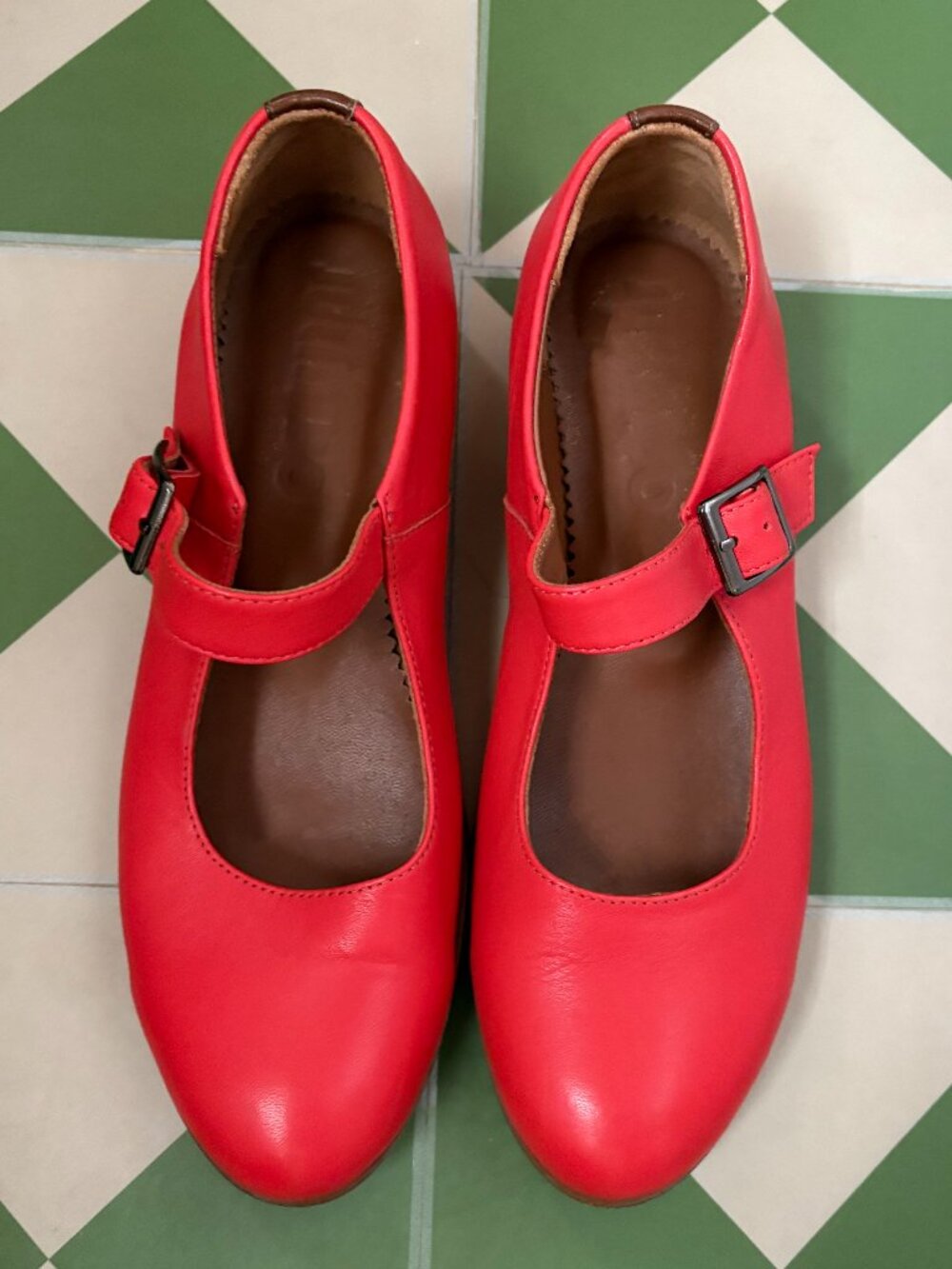 Red Leather Mary Janes, Bespoke by Julia Bo, England. Size 40/41. US 10 Fit